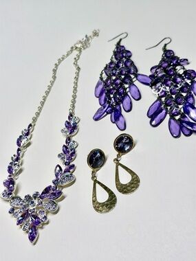 Purple Statement Necklace and Earrings